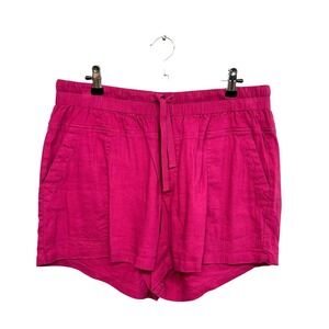 Linen Blend Pull On Shorts L Magenta Pink‎ Lightweight Resort Summer Casual